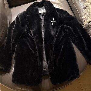 SMFK Women's Black Faux Fur Coat